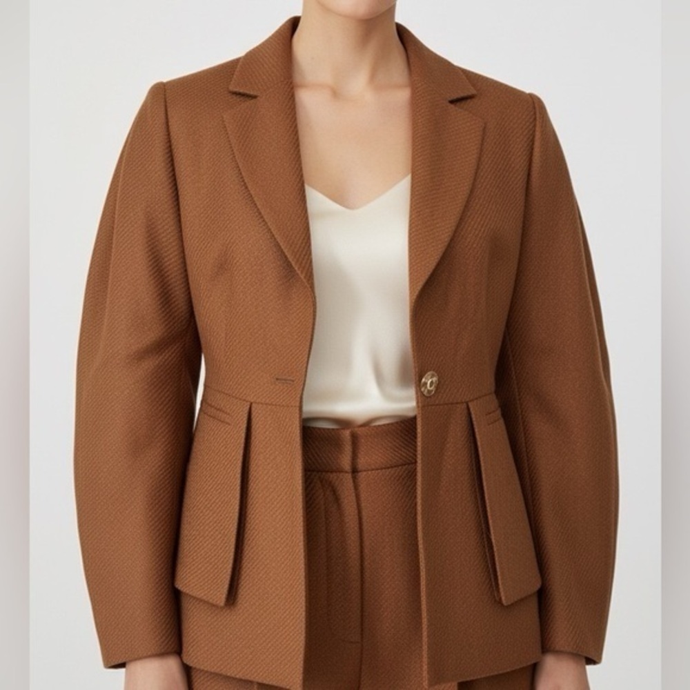 EXQUISE‎ Tan Structured Barrel Sleeve Fitted Blazer Jacket S